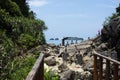 Walkway on cliff mountain for thai people foreign travelers travel visit unseen trip stone sea Ã¢â¬â¹Ã¢â¬â¹heart in ocean on Ao Toa Ba Royalty Free Stock Photo